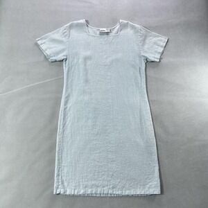 Kiko‎ Linen Dress Women Small Blue Short Sleeve Square Neck Shift Knee Length
